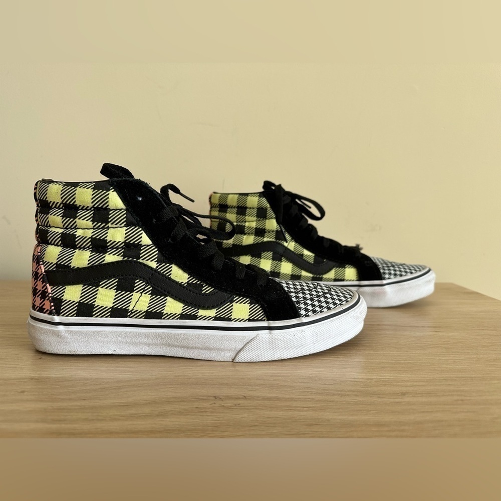 Vans Sk8 Hi "What The Buffalo" Houndstooth Plaid Sneakers Youth Size 6.5